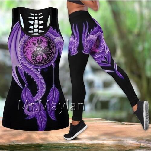3D Digital Printed Purple Dragon Hollow Tanktop Women Sexy Vest Girls Fashion Tank tops Clothes ropa mujer Oversized Drop ship