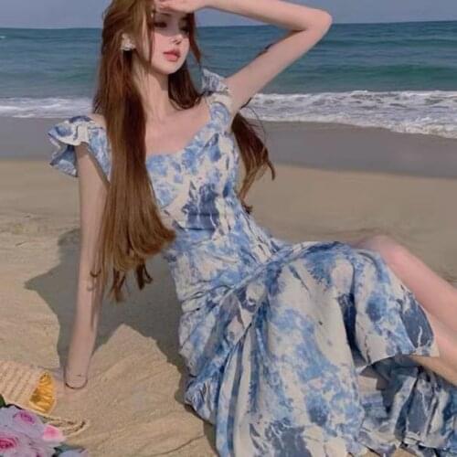 Chiffon Floral Print Long Summer Women Dress 2021 Puff Sleeve Fashion Maxi Dress Elegant Office Lady Beach Sundress Vestidos