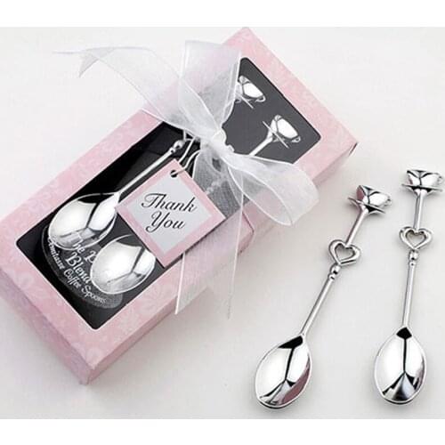 1 Pair Love Tea Coffee Drinking Stainless Steel Spoon Teaspoon Bridal Shower Wedding Bridal Party Favors Lover Valentines Gift
