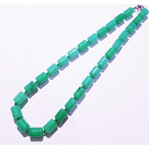 1 Strand/28Pcs 13x10mm Wholesale DIY Fashion Jewelry Green Malay Jade Cylindrical Shape Pendant Necklace Length 210mm S1125