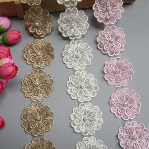 10/20/50x Polyester Pearl Flower Embroidered Lace Trim Ribbon Fabric Patchwork Sewing Supplies Craft For Clothes Decoration 5cm