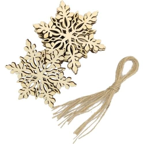 10PCS Christmas Snowflake Decorations Wood Snowflake Wooden Hanging Ornaments Cutout Hollow Slices for DIY Crafting Decoration