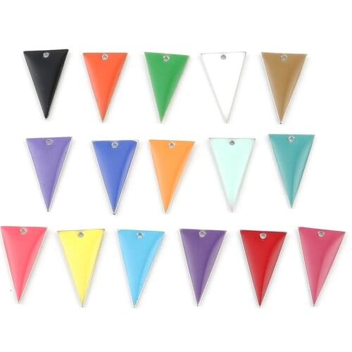 10 PCs Enamelled Sequins Triangle Charms Copper Silver Color Triangles Geometry Enamel 22*13mm For DIY Jewelry Handmade Making