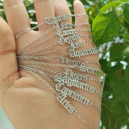 Old English Letter Hand Link 12 Zodiac Signs Charm Bracelets For Women Gothic Jewelry Constellation Bracelet Astrology Pulseras