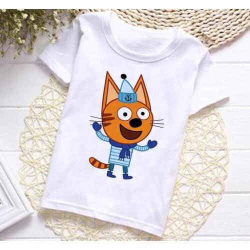 2021 Summer Fashion Unisex Kid-e-cats T-shirt Children Boys Short Sleeves White Tees Baby Kids PinkTops For Girls Clothes