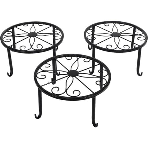 3 Pack Metal Potted Plant Stand Floor Flower Pot Rack Decorative Pot Garden Container Round Supports Rack (Black)