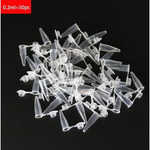 50pc 0.2ml Microcentrifuge Stopper Vial Transparent Plastic Tube Scientific Experiment Container Hospital Blood Test Bayonet Cap