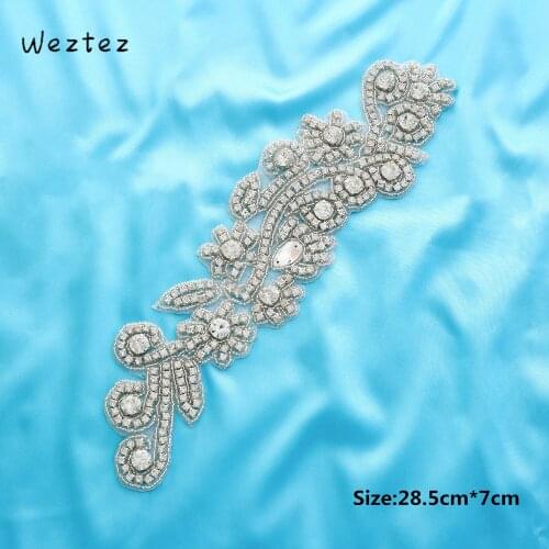 Applique Wedding Dresses Bridal Rhinestone Handmade Silver Wide Accessories Gold Garment Pearl Crystal Beaded S143