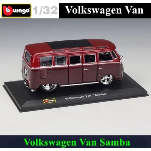 Bburago 1:32 Volkswagen Van Samba simulation alloy car model plexiglass dustproof display base package Collecting gifts