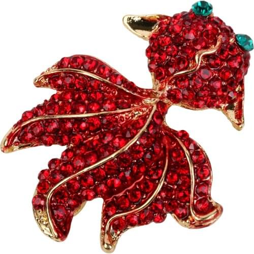 Yacq Goldfish brooch pin antique gold red W crystal animal jewelry gifts for women girls mom her wholesale dropshipping BA20
