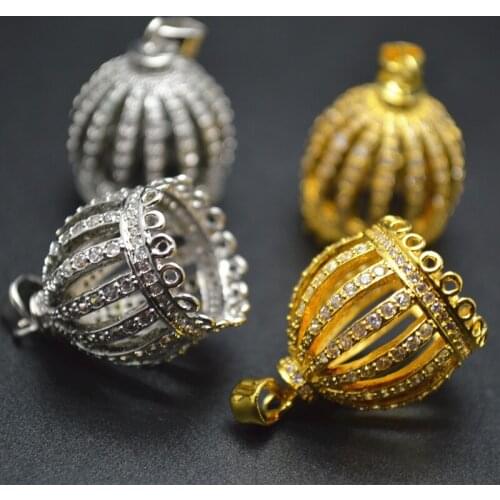 16x20mm Paved CZ Crystal Beads Crown Shape Metal Charm Multi Holes Tassel Bead Caps Jewelry Findings