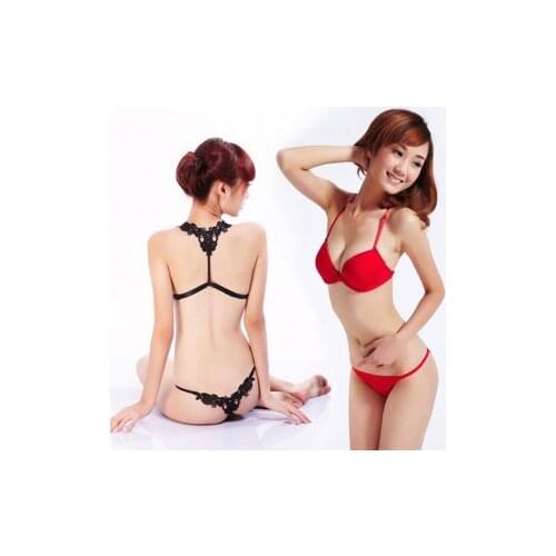 Bra+bhs set) 32 34 36 38 A B cup bra Sexy solid color bra front button push up breast enlargement young girl bra