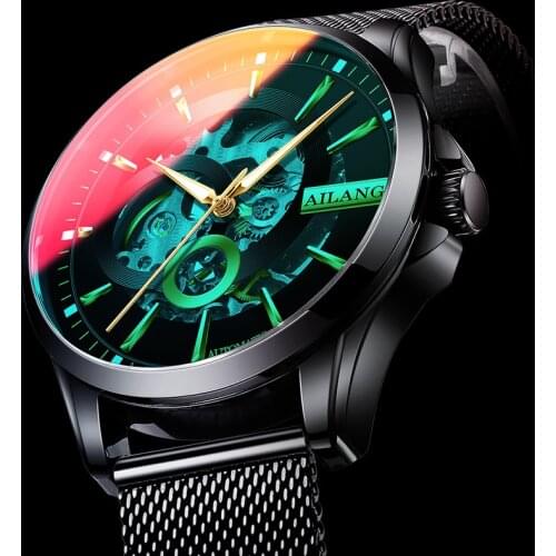 AILANG Creative Automatic Watch Transparent Luxury Casual Design Mens Watches Top Brand Luxury Mechanical Skeleton Wrist Watch