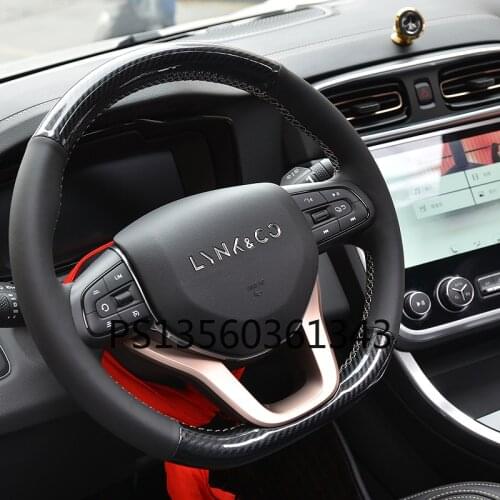 Suitable for Lynk & Co 01 02 03 hand-stitched steering wheel cover leather suede carbon fiber grip cover