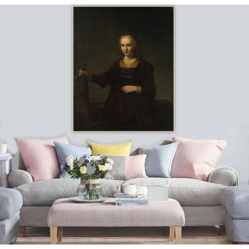 Citon《Portrait of a woman holding a fan and the back of a chair》Rembrandt Canvas Painting Wall Background Decor Home Decoration