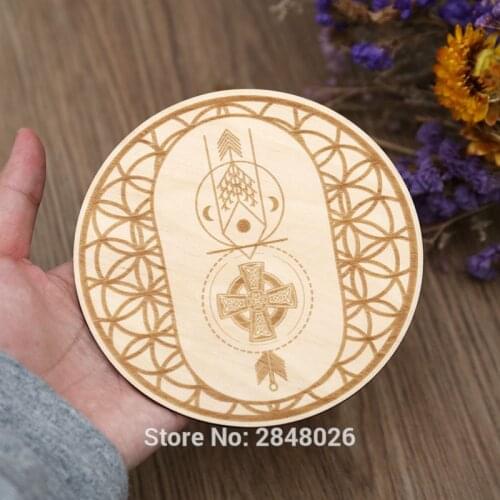 Wooden Cross Crystal Grid Board Décor,wood Crystal Charging plate wooden Altar Tool,Pendulum Dowsing Chart