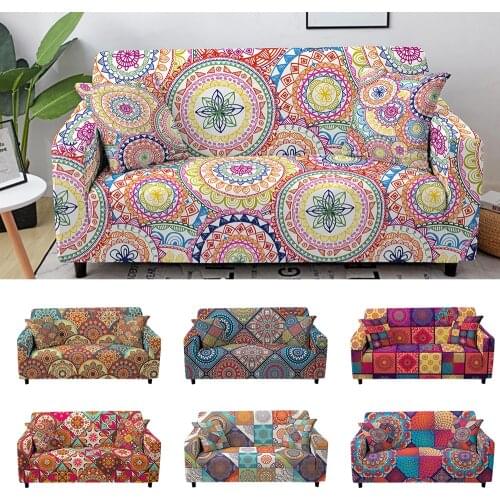 Elastic Sofa Cover Stretch Slipcover Sectional Sofa Covers for Living Room Mandala Couch Cover Corner Armchair Cover 1-4 Seaters