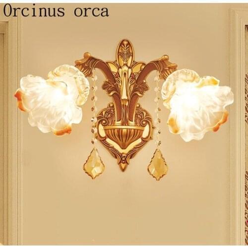 European luxury crystal double head wall lamp bedroom living room TV background wall American retro wall lamp free shipping