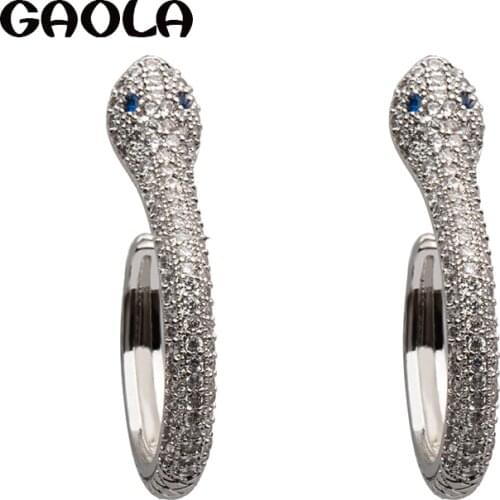 GAOLA New Design Classic Silver Color Lovely Snake Cubic Zirconia Stud Earrings for Woman GLE6829Y