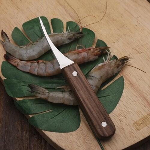 Go shrimp wire knife stainless steel clean shrimp intestine planer belly peeler wooden handle cut shrimp knife cut lobster knife
