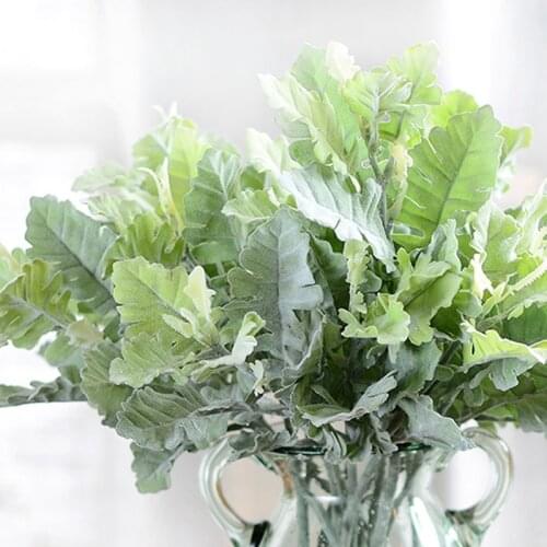 Artificial plant flocking senecio cineraria green leaves flower arranging accessories fake leaf wedding hone tale decoration