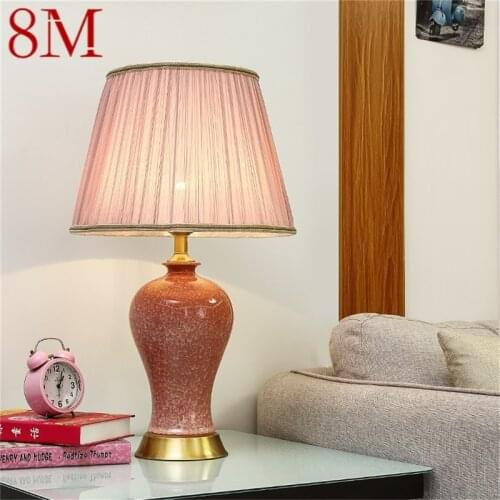 8M Ceramic Table Lamps Pink Luxury Copper Desk Light Fabric for Home Living Room Dining Room Bedroom Office