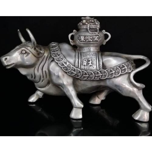 China White copper treasure bowl cow crafts statue