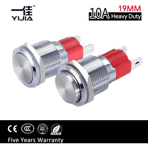 Stainless Steel Waterproof IP67 Momentary Push Button Switch 19MM 10A High Current 1NO on off switches