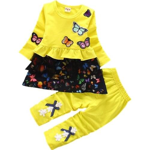 CHCDMP New Baby Girls Butterfly Clothing Sets Kids Autumn Character Cotton Long Sleeve Shirt + Pants 2 Piece Children Clothing