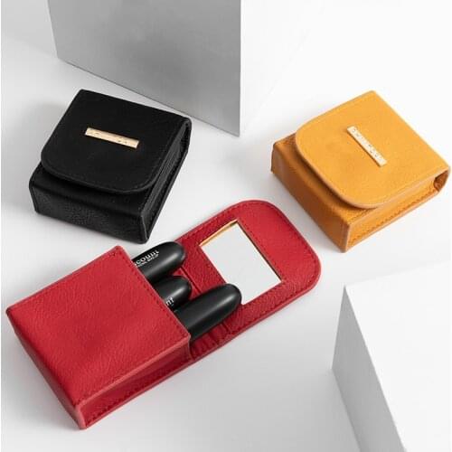 Lipstick Cosmetic Bag With Mirror Makeup Bag Travel Pouch PU Leather Portable Beauty Case Small Storage Cases Can Customized