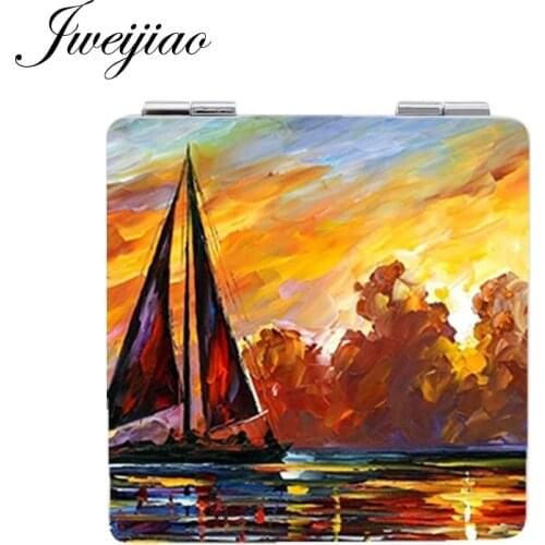 Youhaken Color picture Art Sailboat Portable mirror Cloud Square leather Beauty Health Mirrors PT59