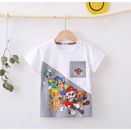 Paw Patrol Clothing Cartoon Images Summer Short-sleeved T-shirt Anime Figures Children Cotton Clothe Boy Stitching Short Sleeves