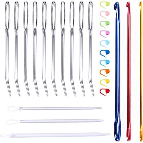 LMDZ 26pcs Large Eye Blunt Bent Tip Tapestry Yarn Knitting Stitch Counter Crochet Hooks Handmade Knitting Needle