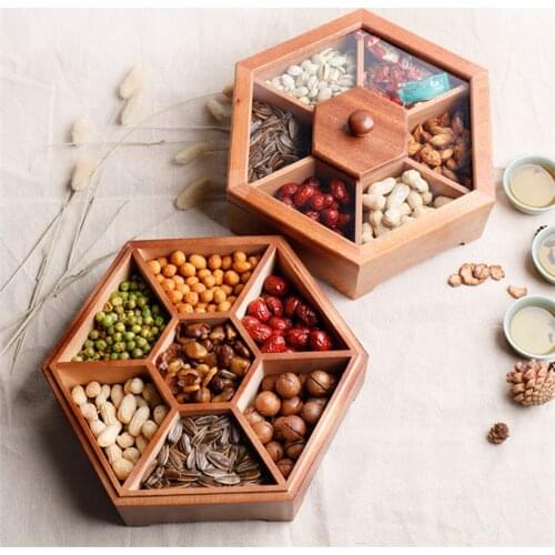 Solid Wood Multi-functional Snack Container With Lid Creative Dried Fruit Plate Wedding Candy Box Desktop Wooden Nut Storage Box