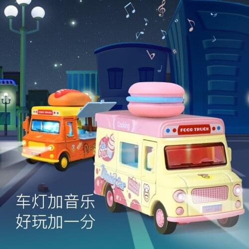 Simulation Q version alloy car model ice cream dining car hamburger induction sound and light toy car Food Truck hot toys