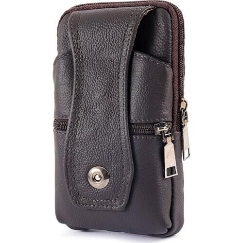 Men Genuine Leather Waist Bag with Hook Multifunction Phone Bag Car Key Case Shoulder Bag Key Holder Zipper Bag Phone Holder