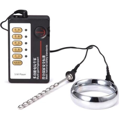 Male Electric Shock Electric Pulse Stimulate Metal Cock Penis Ring Urethral Sounding Plug Dilator Adult Bondage Sex Toy