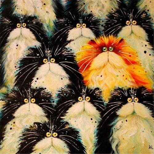 Cartoon Cat Printed Water-Soluble Canvas 11CT Cross Stitch Complete Kit Embroidery DMC Threads Handicraft Different