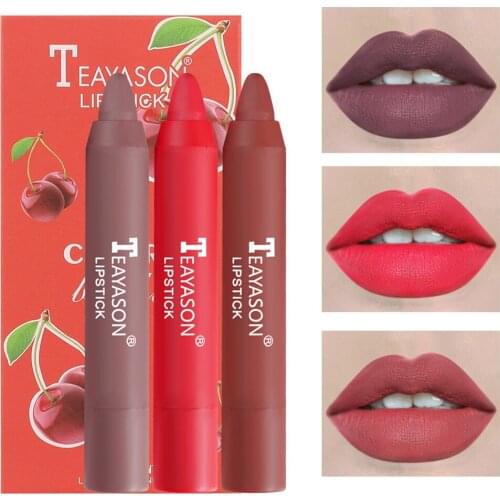 3pcs Matte Lipstick Set Fruity Lipstick Pen Long-Lasting Waterproof And Antifouling Lipstick Color Boxed Female Lip Makeup