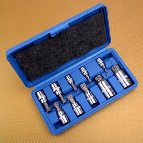 10Pcs/Set Car Chrome Spline Bit Socket XZN 12 Point MM Triple Square Tamper Proof 4mm-18mm Tool Kit Universal