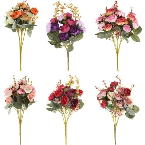 New 21 Heads/Bouquet Silk Rose European Style Artificial Flower Bouquet Fake Flowers Wedding Home Party Decoration High Quality
