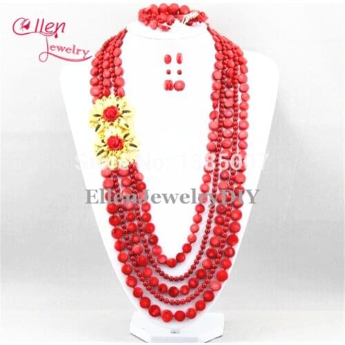 New Chic Long Red Coral Jewelry Set Nigerian Coral Necklace Wedding Gift Bridesmaid Necklace Bridal Jewelry Sets