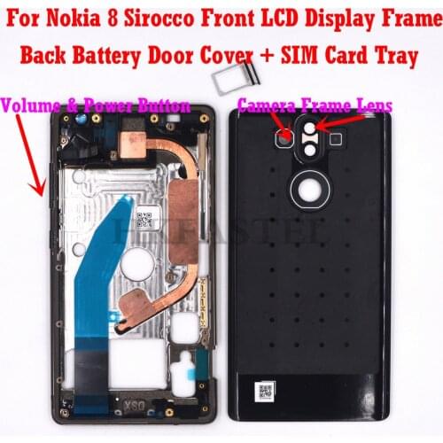 For Nokia 8 Sirocco 8S Original Housing Mobile Phone Front LCD Frame Back battery door cover SIM card tray volume power key flex