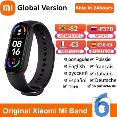 Original Xiaomi Mi Band 6 Sport Wristband Heart Rate Fitness Tracker 1.56 " AMOLED Screen Smart Band 6 Color Bracelet