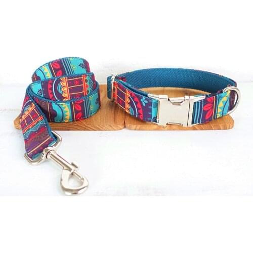 Good Quality Leash and Dog Collars Personalized ID Maya Folk Patterns Pet Collar and Leash Set Quick Release Dog Leads