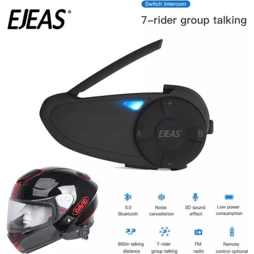 EJEAS Quick7 Bluetooth 5.0 Motorcycle Intercom Helmet Headset Upto 7 Riders Wireless Waterproof Interphone Earphone Remote FM