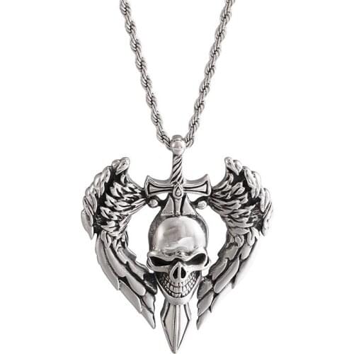 Punk retro skull sword wings pendant Domineer personality men wing pendant titanium steel jewelry