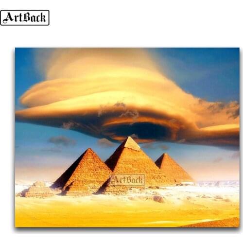 Full Square 5D Diamond Painting Pyramid Landscape 3d Sticker Embroidered Home Decoration Mosaic Artwork