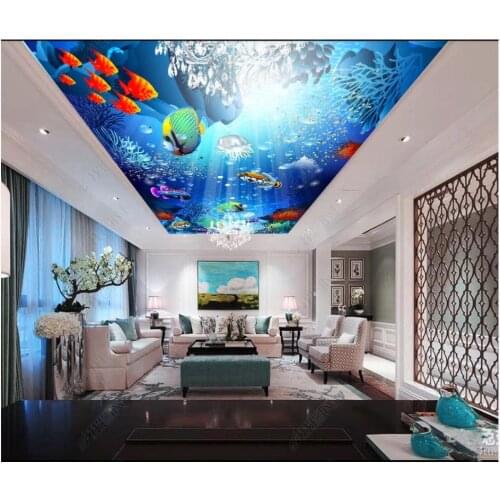 Custom photo wallpaper 3d ceiling mural wallpaper 3d underwater world ceiling zenith mural wall papers for living room decor