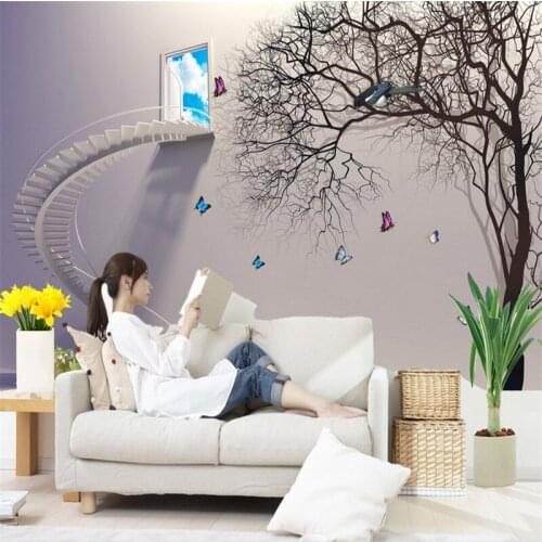 Custom Modern 3d Non Woven Wallpaper Tree Wall Mural Wallpaper Desktop Study Bedroom Living Room Home Decor Wallpaper Staircase
